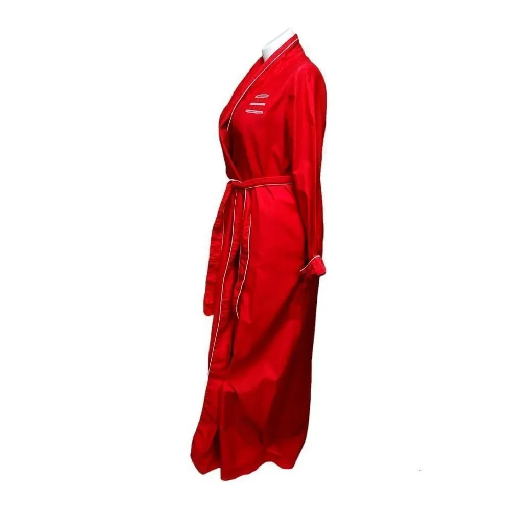 David Brown California Vintage Red‎ Cotton Maxi Robe White Piping Size L